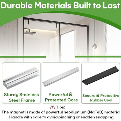 3" Shower Door Magnet Latch Replacement Kit with Metal Strike & Magnet Fit for 1/8", 5/32", 3/16", 1/4" Thick Swing Glass Flush Shower Doors and Frameless Shower Doors Handles