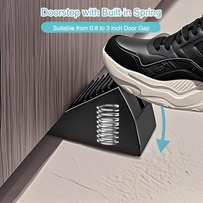 2 Pack Heavy Duty Door Stop, Strongest Tall Door Stopper Up to 3 inch, Built-in Spring Door stoppers for Bottom of Door, Large Rubber Door Stopper Wedge for Any Gate Gap