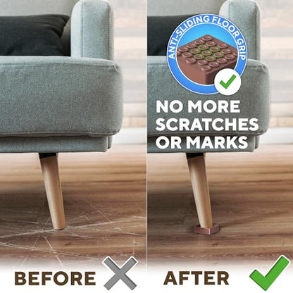 4pcs Non Slip Furniture Pads - Furniture Cups to Prevent Sliding for Couch, Bed, Chair - Premium 2x2 Anti Skid Stoppers for Hardwood, Tile Floors - Perfect Coasters That Fit Any Feet Shape (Brown) - size: Brown 2" x 2"
