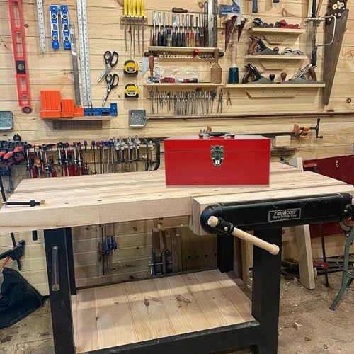 16" Small Tool Box Mini Toolbox Small Metal Tool Box with Latch Closure for Basic Tool Kits or Craft Storage - color: Red
