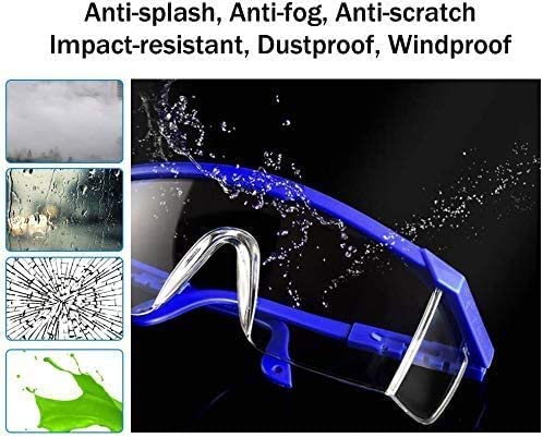 Safety Glasses,MOZEEDA Clear Safety Goggles Eye Protection Adjustable Temples, Anti-fog Lightweight Protective Glasses Eyewear Wide-Vision for Lab - color: Blue