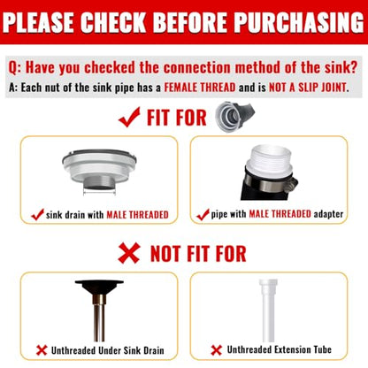 VIVIDA Sink Drain Pipe 1-1/2", Flexible Drain Pipe, 7.5"-17.7" Expandable Flexible P Trap for Bathroom and Kitchen, Under Sink Plumbing, 1-1/4" Adapter Included, Gray, 1 PACK - color: Gray, size: 7.5" to 17.7"