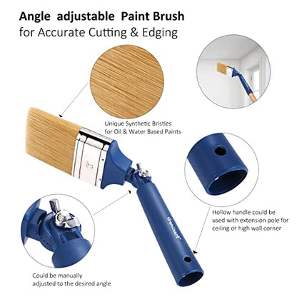 Genixart Extendable Paint Brushes for Walls & Ceiling, Multi Angle Adjustable Masonry Paint Brush for Fence Stain & Wood Varnish (3 Pack)