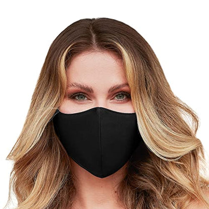 Washable Face Mask with Non-Adjustable Ear Loops & Nose Wire - color: Solid - Black