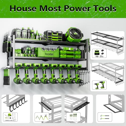 Power Tool Organizer - 3 Layer 8 Drill Holder Wall Mount, Storage Rack for Garage Organization, Large Tool Shelf, Gifts for Him Men Dad Husband Anniversary Fathers Day, Cool Gadget Stocking Stuffer - size: 3 Layer 8 Slots