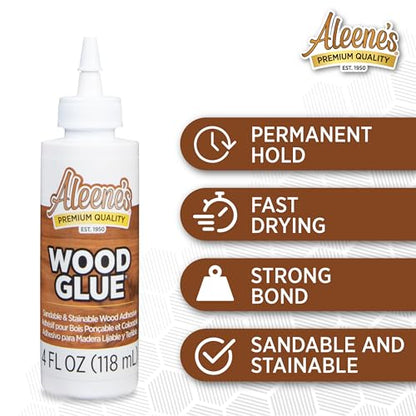 Aleene's DIY Wood Glue, Sandable, Stainable, Paintable Wood Bond, Permanent Hold, Nontoxic, Fast Drying, 4 fl oz 3-Pack - size: 4 fl oz - 3 Pack