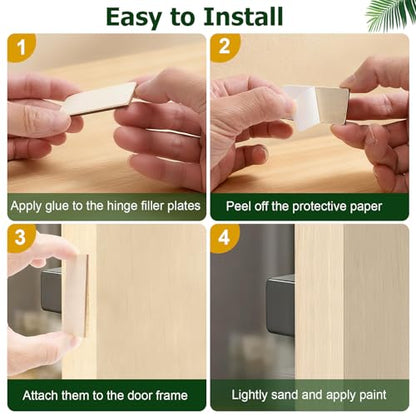 12 Pcs 1" x 2-1/4" Door Edge Hole Filler Plates with Double Sided Tapes, Wooden Door Hole Cover & Filler Plates for Kitchen Cabinets Ideal for Cabinet Door Hinges Repair