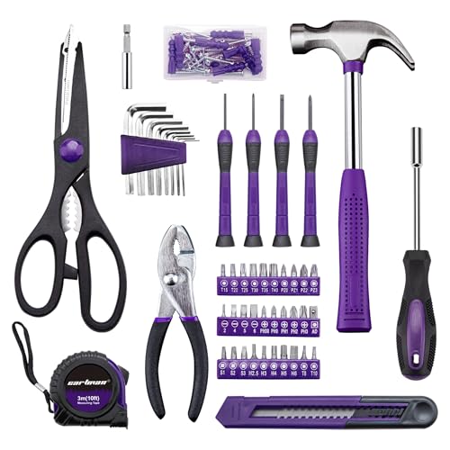 CARTMAN Home Tool Set Kit, Basic Household Hand Tools with Storage Case Purple - color: Purple&black