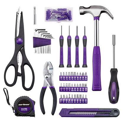 CARTMAN Home Tool Set Kit, Basic Household Hand Tools with Storage Case Purple - color: Purple&black