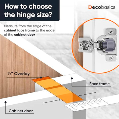Decobasics 4 Pack Soft Close Cabinet Hinges – 7/16" Overlay for Kitchen Cabinet Doors, Face Frame Concealed Hidden Hinges – Stainless Steel, Self-Closing with 3-Way Adjustment & Slow Close Damper - size: 7/16 Inch