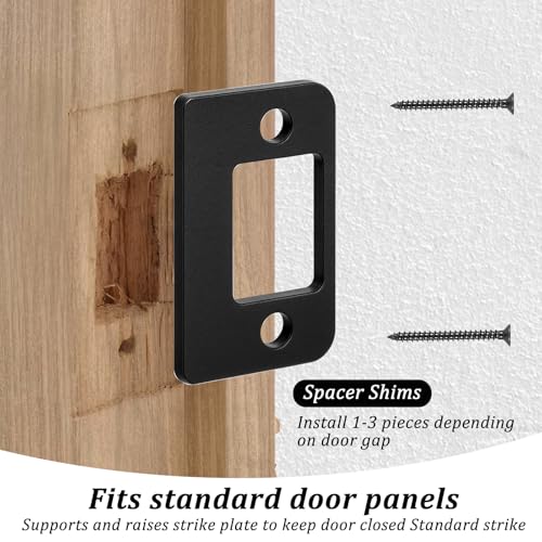 Door Strike Plate, 3 Thickness Sizes Standard Door Strike Spacer Shim Plates Stainless Steel Door-Gap Blocker Kit Doors Latch Plate with 3 Wood Dowel Strips and 4 Adapter Screw for Doors Frame Repair