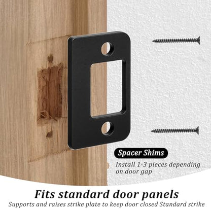 Door Strike Plate, 3 Thickness Sizes Standard Door Strike Spacer Shim Plates Stainless Steel Door-Gap Blocker Kit Doors Latch Plate with 3 Wood Dowel Strips and 4 Adapter Screw for Doors Frame Repair