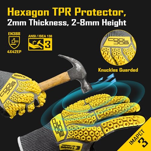 COOLJOB A5 Cut Resistant Gloves with Impact Resistant TPR, Touchscreen Nitrile Dipped Safety Work Gloves with Grip, 1/3 Pair - color: Yellow (1 Pair), size: X-Large