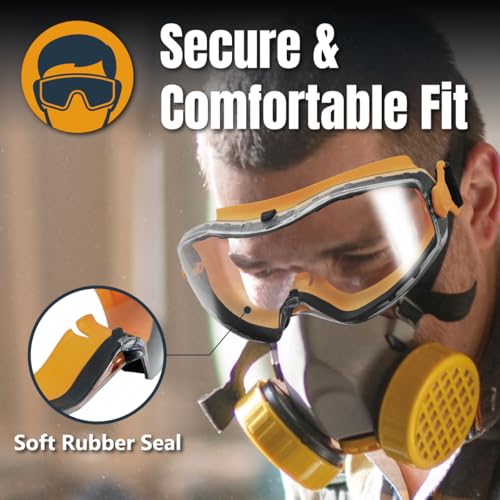 POWERTEC Safety Goggles Over Glasses, Scratch Proof UV Protection Anti-fog Safety Goggles, Chemical Splash Protective Eyewear W/Adjustable Headband for Woodworking, Mowing, Construction (71563) - style: Safety Goggle