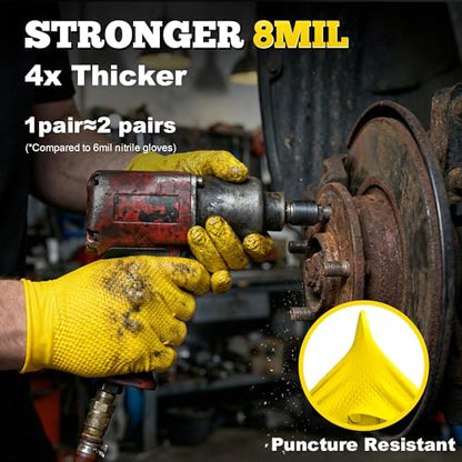 TitanFlex Heavy Duty Industrial Nitrile Gloves with Raised Diamond Texture, 8-mil, Latex Free (Green/Dark Green/Yellow) - color: 08 Yellow (100ct), size: Large