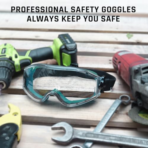 UKNOW Safety Goggles Over Glasses - Anti-Fog Clear Lens - ANSI Z87.1 Certified Eye Protection for Lab Work, Industrial Use - color: Teal