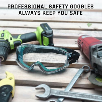 UKNOW Safety Goggles Over Glasses - Anti-Fog Clear Lens - ANSI Z87.1 Certified Eye Protection for Lab Work, Industrial Use - color: Teal