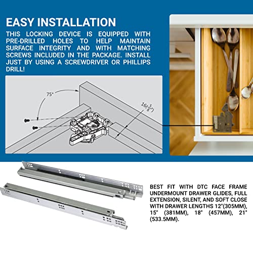 Pair of DTC Undermount Drawer Slide Plastic Front Locking Device, Grey with Screws Included