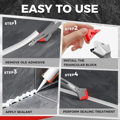 5 in 1 Caulking Tool with 5 Silicone Pads and 4 Glass Glue Corner Scrapers, Caulk Remover Tool with Replacement Blades and Unclogging Needle, Caulking Removal Tool for Kitchen Bathroom - size: 5 in 1