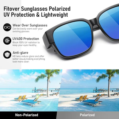 HAOLOTA Polarized Fit Over Glasses Sunglasses for Men Women,UV400 Protection Wrap Around Shades for Driving & Outdoor - color: A06 Black/Grey + Black/Blue + Black/Pink