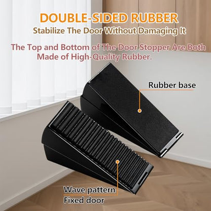 Heavy Duty Door Stopper,3 Inch High Large Adjustable Spring Door Stop,Tall Door Stoppers for Bottom of Doors，Big Wedge Suits Carpet, Tile, Wood, 1 Pack Black