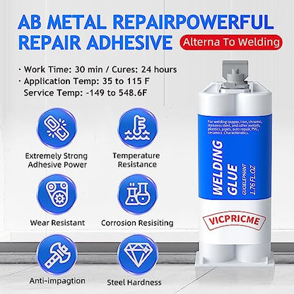 24 Pack Metal Glue,1.76oz 2 Part 5 Min Epoxy Glue, High Strength High Temperature Resistant Adhesive Body Filler, Marine Sealant,Liquid Steel Cold Weld Plastic,Aluminum,Wood,Marine epoxy Putty Repair - size: 24pcs