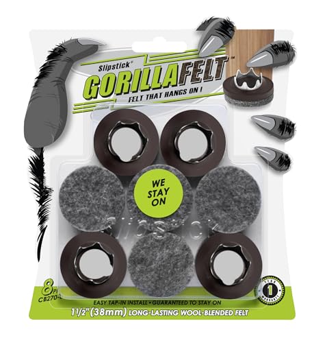 Slipstick GorillaFelt 1-1/2 Inch Felt Glides/Furniture Feet Floor Protectors (Set of 8 Sliders) Nail On Felt Furniture Pads Guaranteed to Stay On, Round, CB270-8 - size: 1-1/2 Inch 8 Pack