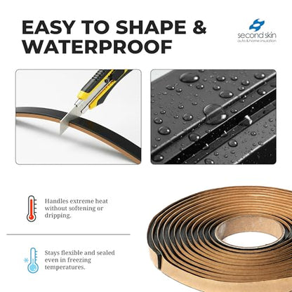 Second Skin Butyl Tape – 1 Roll (20ft x 1/2” x 1/4”) | Black Butyl Sealant Tape for RV, Auto, Marine, Headlight Repair, Window Glazing Tape | Weatherproof & Waterproof, Indoor & Outdoor, Made in USA - size: 1 Butyl Tape