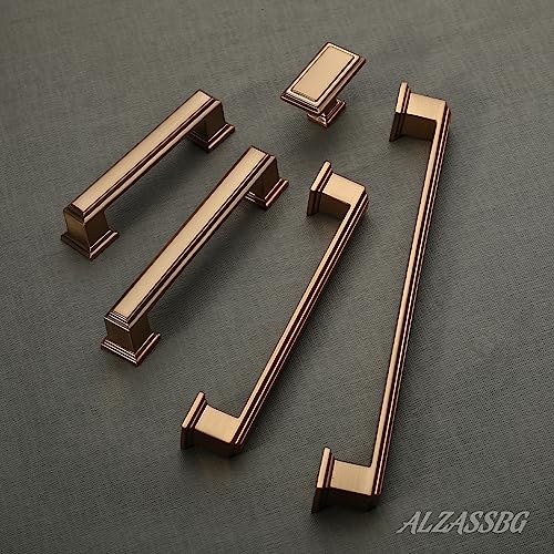 Alzassbg 10 Pack Champagne Bronze Cabinet Pulls, 3-3/4 Inch(96mm) Hole Center Cabinet Handles Kitchen Pulls for Cabinets and Drawer AL3071TGP - color: Champagne Bronze, size: 3-3/4" Hole Center
