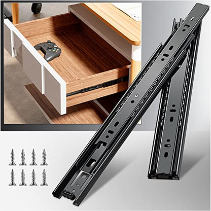 YENUO Full Extension Drawer Slides Side Mount 10 12 14 16 18 20 22 24 Inch Ball Bearing Dresser Cabinet Kitchen Black Rails Track Guide Glides Runners Heavy Duty 100 Lb (Black-Basic- 1 Pr,12 Inch) - color: Black-Basic, size: 12 Inch