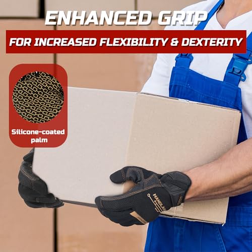 HANDLANDY Mens Work Gloves Touch screen, Utility Mechanic Gloves, Flexible Breathable Fit- Padded Knuckles & Palm - color: Black, size: Large