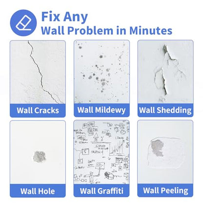 YKF Drywall Repair Kit (18 oz) - Spackle Paste with Scraper & 2X Self-Adhesive Patches (4") - Quick Dry, Waterproof Mending Agent for Large Holes, Plaster (White) - style: 18 oz Kit (with Scraper & 2 Wall Patches)