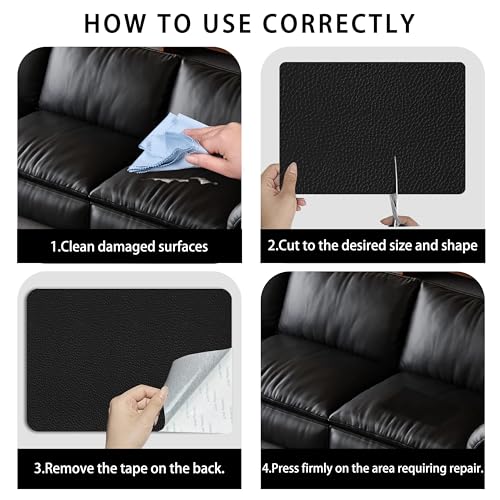 Self Adhesive Leather Repair Patch,8x12 inch Vinyl Repair Kit,Leather Repair Kit for Furniture,Car Seat,Couch,Office Chair,2 Pcs Black - color: Black, size: 8*12inch
