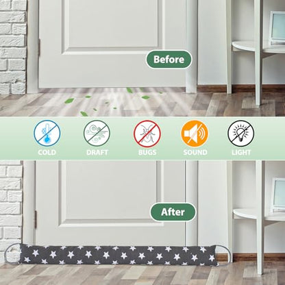Weighted Door Draft Stopper, 2 Pack 40 Inch Under Door Blocker, Bottom of Door Window Air Noise Light Gap Filler, Saving Energy Cartoon Print Canvas Cotton 2.8Lb - size: 40 inch