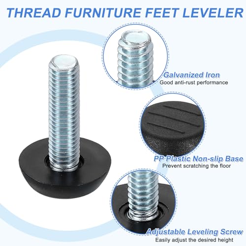 uxcell 20Pcs M6 Thread Furniture Feet Levelers, 19x9mm Adjustable Leveling Table Feet, Screw on Furniture Glide Leveling for Chair Stool Legs, Black - color: Black, size: M6x19x9mm