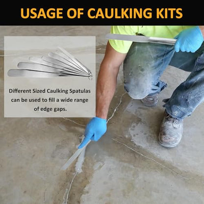 958-G01 Caulking Spatula Set, Multi-Purpose Caulking Tooling 7-Piece, Stainless Steel Circular Fixed Caulking Knife Set, Widths from 3/8” to 1-1/2”, Easy to Handle Spatula Set