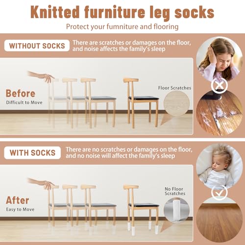 16 PCS White Furniture Leg Socks - Knitted Chair Leg Floor Protectors for Hardwood Floors - Fits Round and Square Legs - High Elastic Bar Stool Chair Leg Covers Furniture Caps Set for All Shapes - size: 16 Pcs White