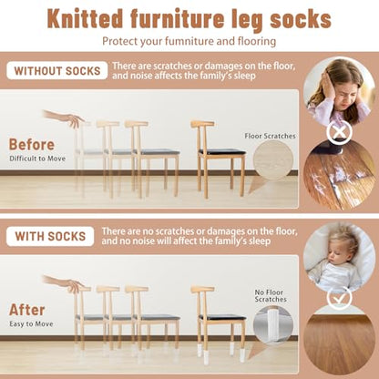 16 PCS White Furniture Leg Socks - Knitted Chair Leg Floor Protectors for Hardwood Floors - Fits Round and Square Legs - High Elastic Bar Stool Chair Leg Covers Furniture Caps Set for All Shapes - size: 16 Pcs White