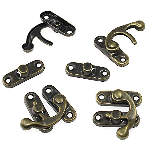 BokWin 8Pcs Mini Box Hinges，4 Sets Antique Right Latch Hasp with Matching Screws Kit for Decorative Cabinet Small Wooden Box Project