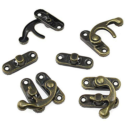 BokWin 8Pcs Mini Box Hinges，4 Sets Antique Right Latch Hasp with Matching Screws Kit for Decorative Cabinet Small Wooden Box Project