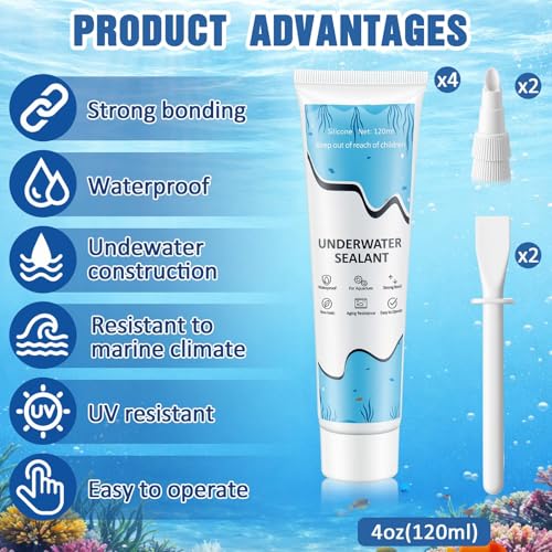 Threlaco 4 Pcs Aquarium Silicone 4 oz Aquarium Safe Silicone Underwater Sealant Clear Waterproof Strong Adhesion for Fish Tank Pools
