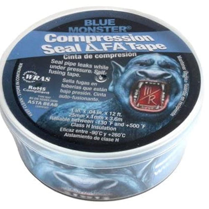 Blue Monster Compression Seal Tape, 12 ft x 1" Roll, Pack of 3 – Self-Fusing Silicone Tape for Leak Repair, Waterproof Seal for Plumbing, Pipes & Hoses, Seals Leaks Up to 150 PSI