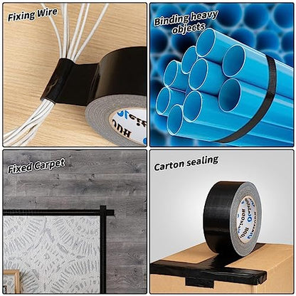 4 Inch Black Duct Tape - 4 Pack Heavy Duty Duct Tape, Totals 220 Yards, 8.3 mil Thickness, Strong, Flexible, No Residue, All-Weather and Tear by Hand - for Repairs, Industrial, Professional Use - color: Black, size: 4inch x 220 yards