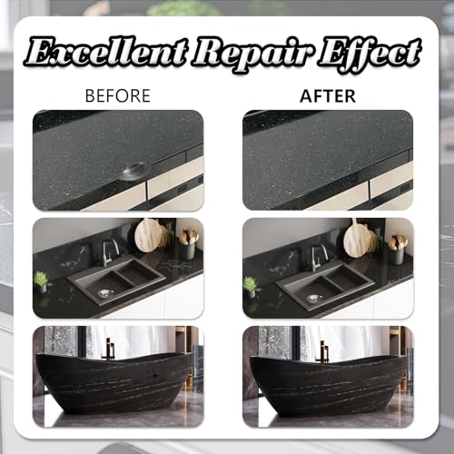 Black Quartz Countertop Repair Kit, Professional Tile, Marble and Granite Repair Kit for Edge Chips, Cracks, Scratches and Holes on Quartz, Marble, Porcelain and Other Stone Surfaces
