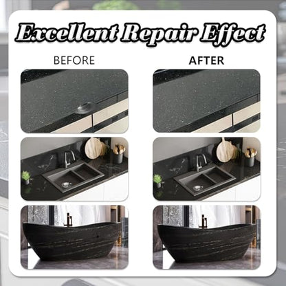 Black Quartz Countertop Repair Kit, Professional Tile, Marble and Granite Repair Kit for Edge Chips, Cracks, Scratches and Holes on Quartz, Marble, Porcelain and Other Stone Surfaces
