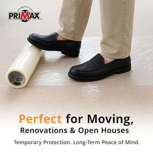 PRIMAX Carpet Protector Film 36" x 200' – Self-Adhesive Carpet Protection Film – Clear Plastic Floor Cover – Sticky, Tear-Resistant, Easy Removal – for Moving, Painting, Construction - size: 36" x 200'
