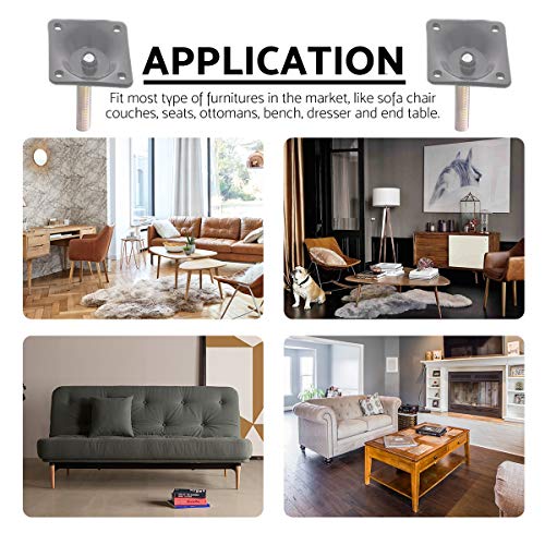 4Pcs Furniture Leg Mounting Plates Kit with M8 Hanger Bolts & Adapters - Heavy Duty T-Plate Repair Kit for Sofa,Couch,Chair,Ottoman,Table Legs,2"x2" Metal Brackets for Wobbly Furniture Fix - color: Black