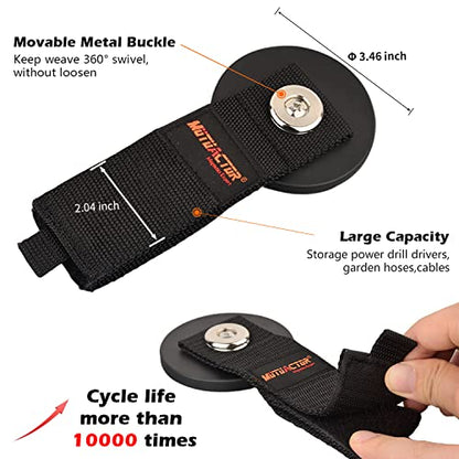 MUTUACTOR Magnetic Hooks,2packs Super Strong Magnets Hooks Heavy Duty for Hanging,Anti-Slip Rubber Coated Magnets Large Capability Cable for Garden Hoses Ropes Cordless Drills and RVs (Dia3.46'') - style: 3.46in Magnet-Strape 2PCS
