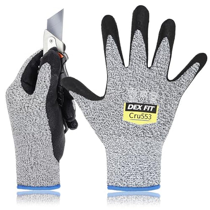 DEX FIT Level 5 Cut Resistant Gloves Cru553, 3D-Comfort Stretchy Fit, Power Grip, Professional Grade, Thin, Touch-Screen Compatible, Durable, Machine Washable; Gray XS (6) 1 Pair - color: Grey, size: X-Small