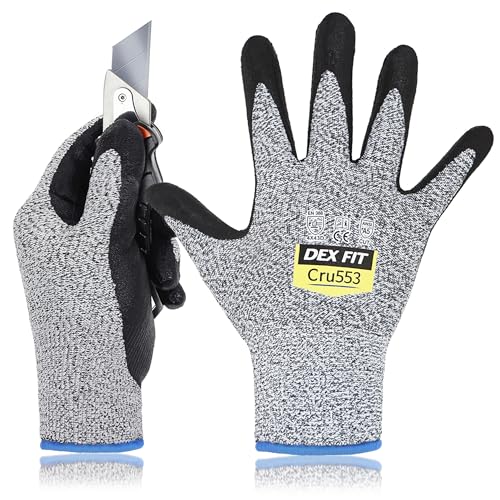 DEX FIT Level 5 Cut Resistant Gloves Cru553, 3D-Comfort Stretchy Fit, Power Grip, Professional Grade, Thin, Touch-Screen Compatible, Durable, Machine Washable; Gray XS (6) 1 Pair - color: Grey, size: X-Small